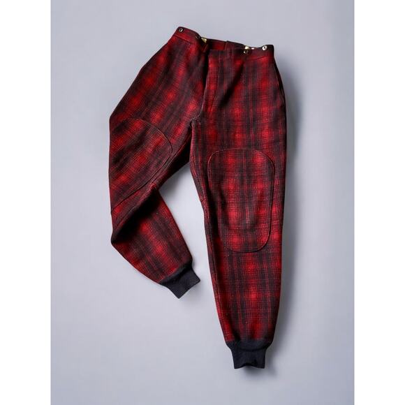 Vintage 50's Woolrich heavy wool hunting pants. dark red and black plaid.